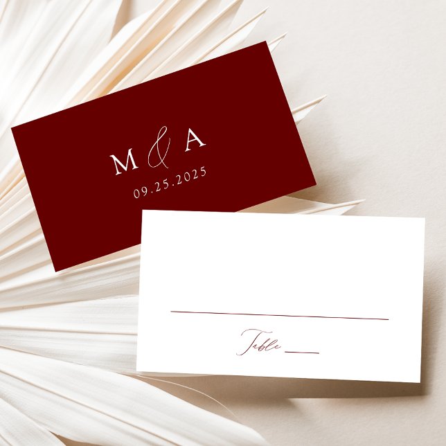 Modern Elegant Script Burgundy Wedding Place Card (Creator Uploaded)