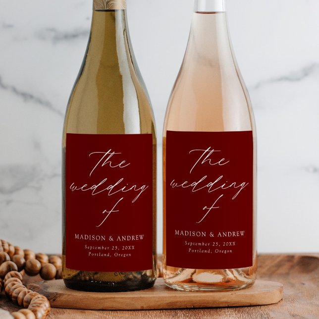 Modern Elegant Script Burgundy Wedding Wine Label (Creator Uploaded)