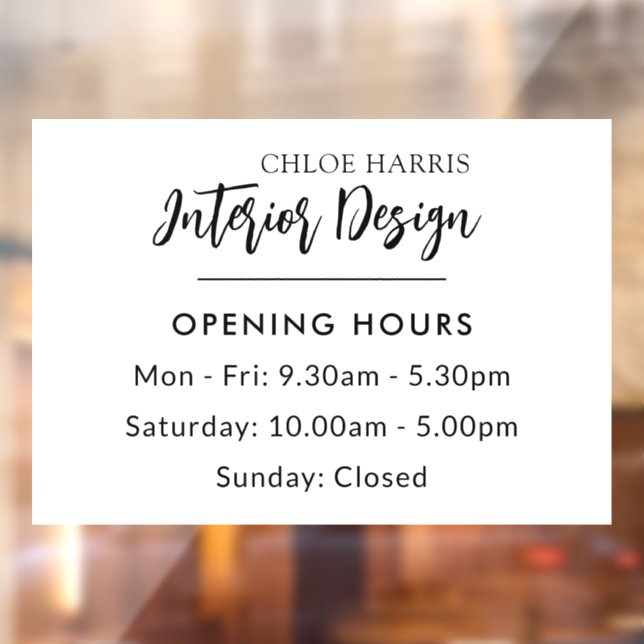 Modern Elegant Script Business Opening Hours Window Cling (Sheet 2)