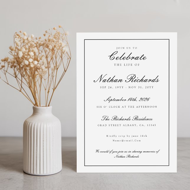 Modern Elegant Script Celebration of Life Invitation (Creator Uploaded)