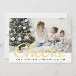 Modern Elegant Script Cheers Happy New Year Holiday Card