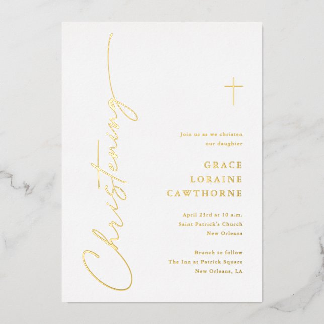Modern Elegant Script Christening Gold (Front)