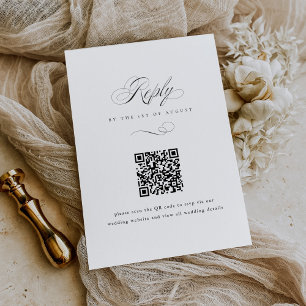 Modern Elegant Script Classic QR Code Wedding RSVP Card