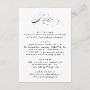 Modern Elegant Script Classic Wedding Details Enclosure Card