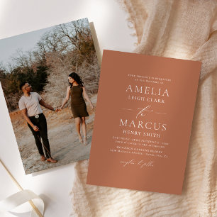 Modern Elegant Script Clay Wedding Invitation
