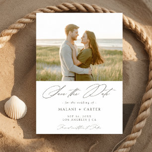 Modern Elegant Script Coastal Beach Photo Wedding Save The Date