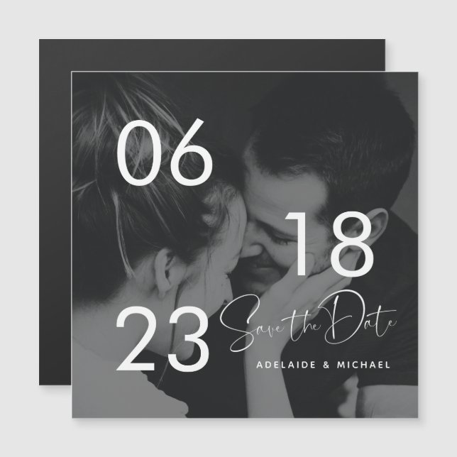 Modern Elegant Script Couple Photo Save the Date (Front/Back)