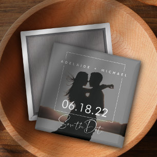 Modern Elegant Script Couple Photo Save the Date Magnet