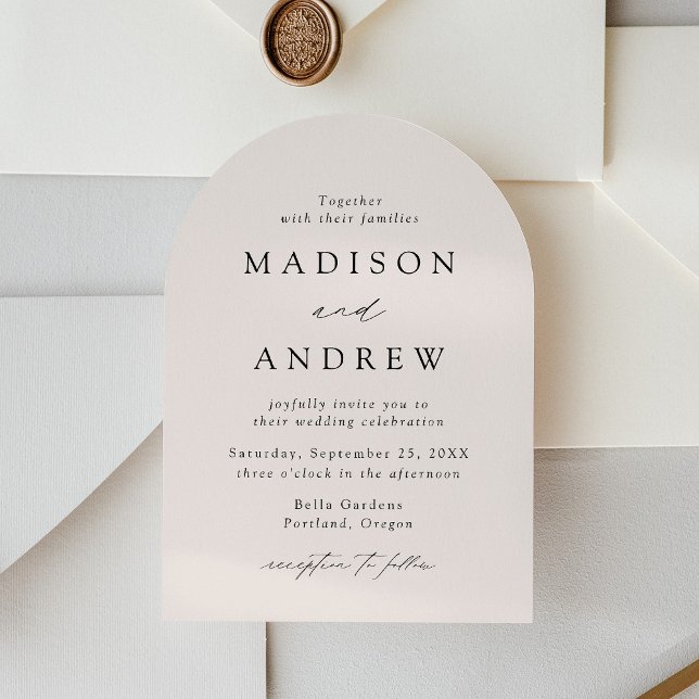 Modern Elegant Script Cream Arch Wedding Invitation (Creator Uploaded)
