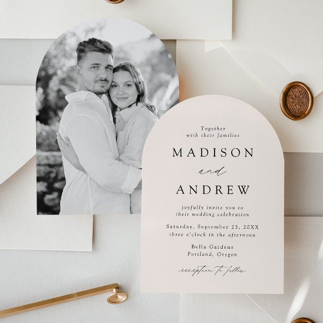 Modern Elegant Script Cream Photo Arch Wedding Invitation (Creator Uploaded)