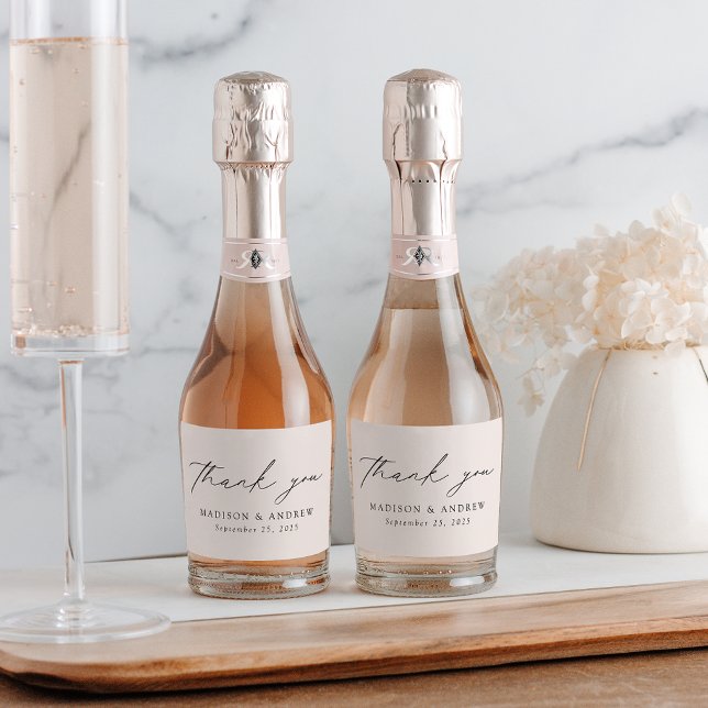 Modern Elegant Script Cream Wedding Thank You Sparkling Wine Label (Creator Uploaded)