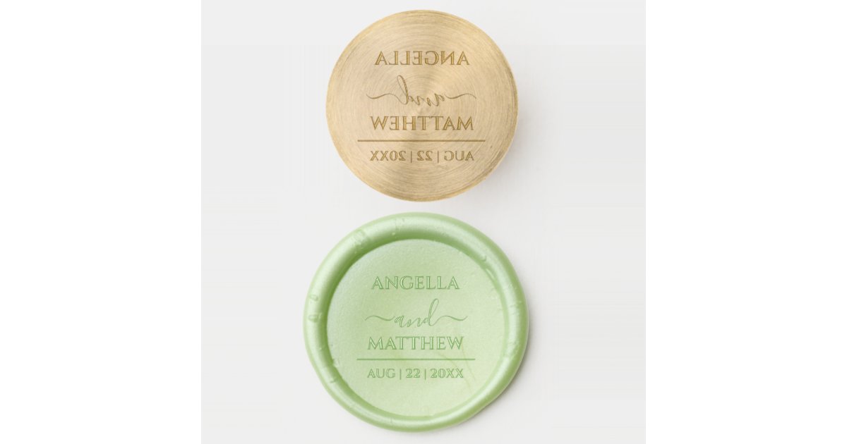 Modern Elegant Script Custom Names Date Wedding Wax Seal Stamp Zazzle