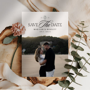 Modern Elegant Script Double-Sided Photo Save The Date