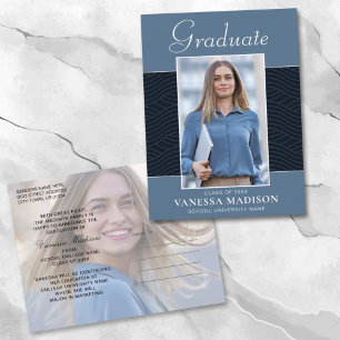 Modern   Elegant Script Dusty Blue 2 Photo Grad Postcard