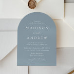 Modern Elegant Script Dusty Blue Arch Wedding Invitation<br><div class="desc">Set the tone for your special day with our minimalist and modern wedding invitations, designed to captivate with timeless elegance. Featuring your wedding details in crisp white lettering and delicate calligraphy script, these invitations are paired with a soft dusty blue background for a serene and sophisticated touch. The contemporary arch...</div>