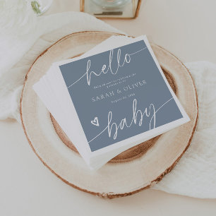 Modern Elegant Script Dusty Blue Baby Shower Napkin