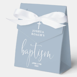 Modern Elegant Script Dusty Blue Baptism Favour Bo Box