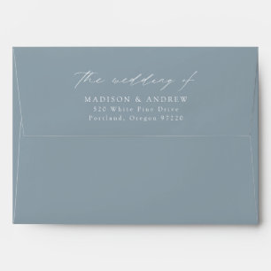 Modern Elegant Script Dusty Blue Wedding Envelope