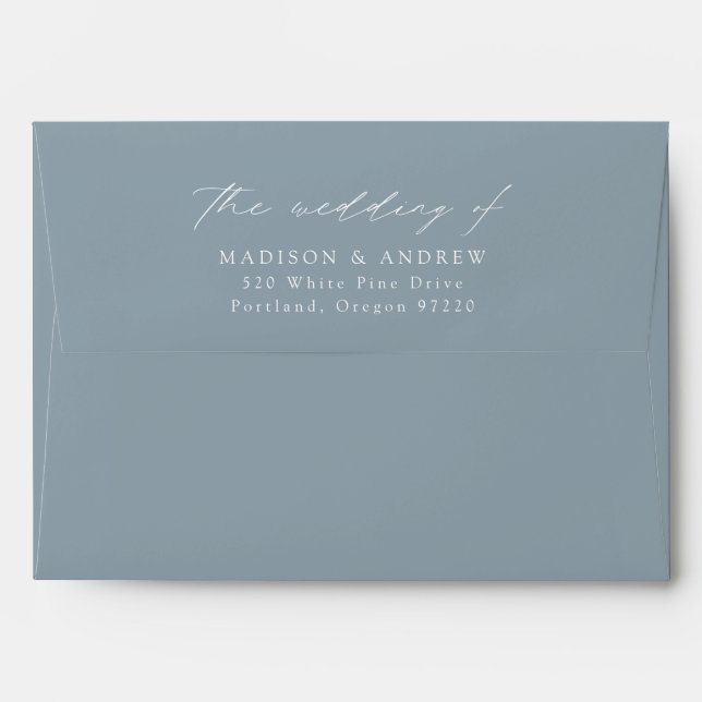 Modern Elegant Script Dusty Blue Wedding Envelope (Back (Top Flap))