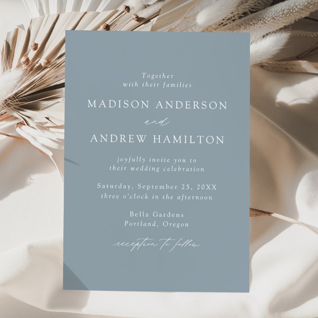 Modern Elegant Script Dusty Blue Wedding Invitation (Creator Uploaded)