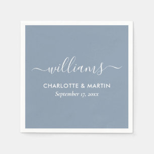 Modern Elegant Script Dusty Blue Wedding Napkins