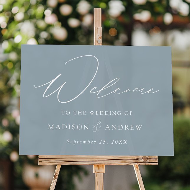 Modern Elegant Script Dusty Blue Wedding Welcome Acrylic Sign (Creator Uploaded)