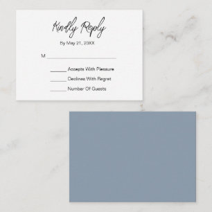 Modern Elegant Script Dusty Blue White RSVP Card