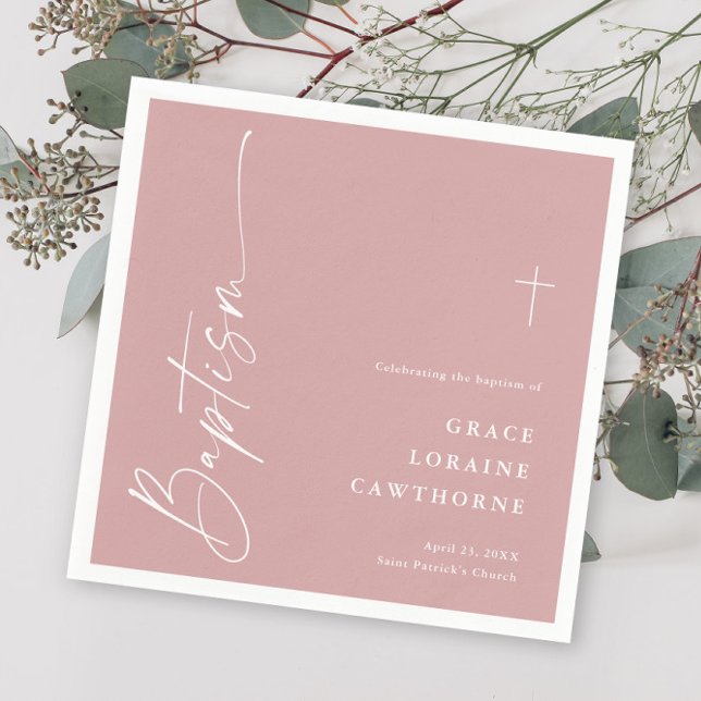Modern Elegant Script Dusty Pink Girls Baptism Napkin (Creator Uploaded)
