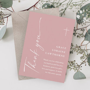 Modern Elegant Script Dusty Pink Girls Baptism Thank You Card