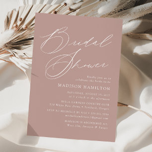 Modern Elegant Script Dusty Rose Bridal Shower Invitation