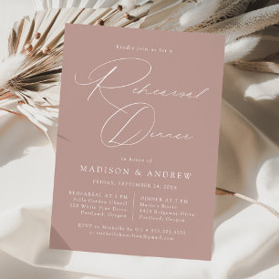 Modern Elegant Script Dusty Rose Rehearsal Dinner Invitation