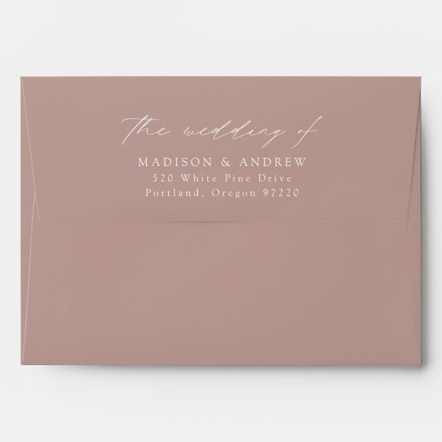 Modern Elegant Script Dusty Rose Wedding Envelope (Back (Top Flap))