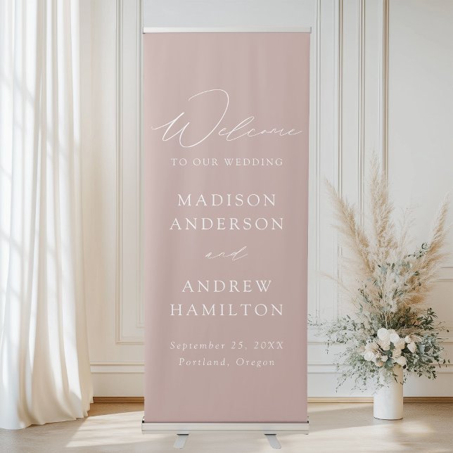 Modern Elegant Script Dusty Rose Wedding Welcome Retractable Banner (Creator Uploaded)