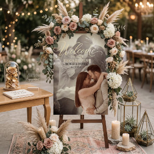 Modern elegant script engagement photo welcome Acrylic Sign