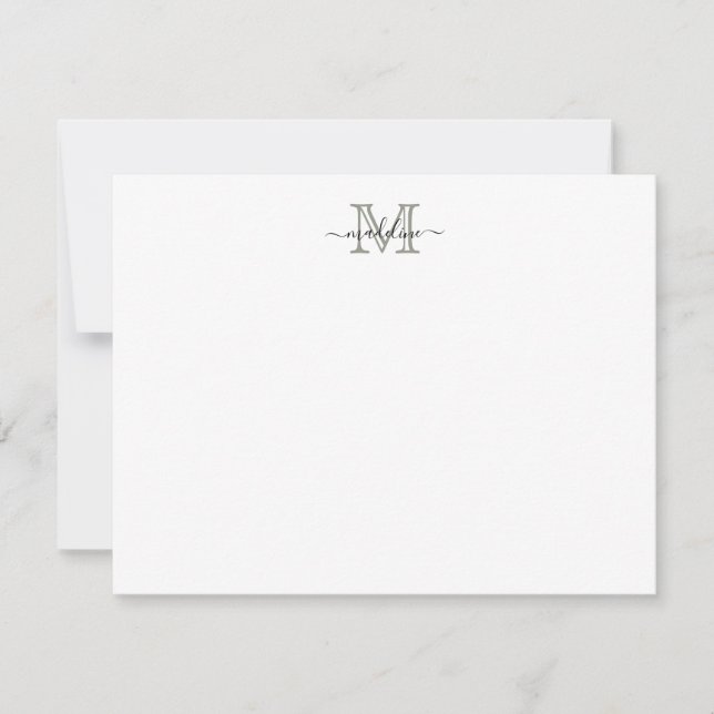 Modern Elegant Script Evergreen Fog Monogram Card (Front)