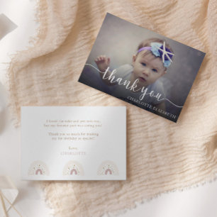 Modern Elegant Script First Birthday Photo Thank You Card