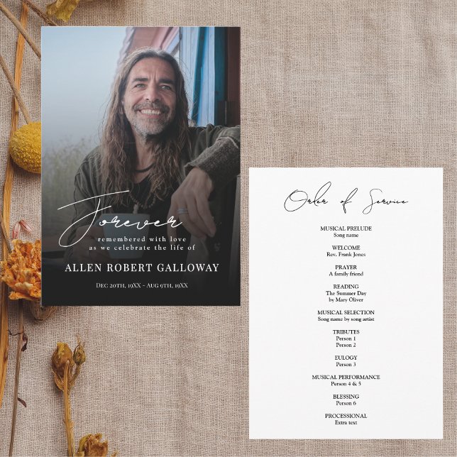 Modern Elegant Script Funeral Order of Service Programme (Creator Uploaded)