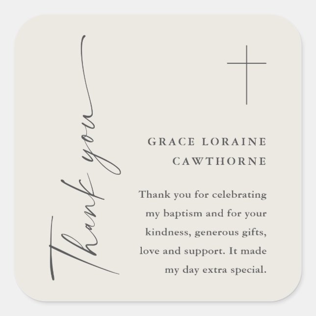Modern Elegant Script Gender Neutral Baptism Square Sticker (Front)