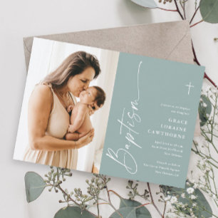 Modern Elegant Script Gender Neutral Photo Baptism Invitation