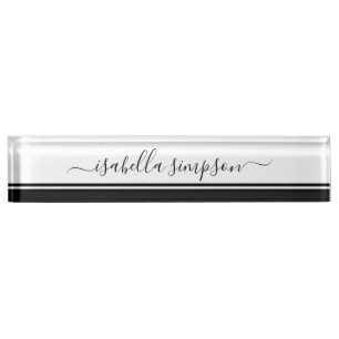Modern Elegant Script Girly Professional Black Nameplate