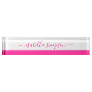 Modern Elegant Script Girly Professional Pink Nameplate