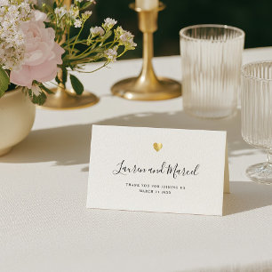Modern Elegant Script Gold Heart Wedding Table Place Card