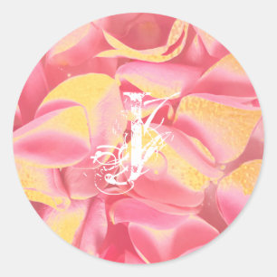 Modern Elegant Script Gold Pink Monogram Template Classic Round Sticker