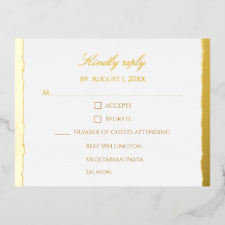 Modern Elegant Script Gold & White Wedding RSVP Foil Holiday Postcard