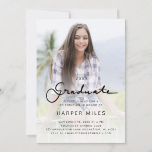 Modern elegant script gradient graduation photo invitation