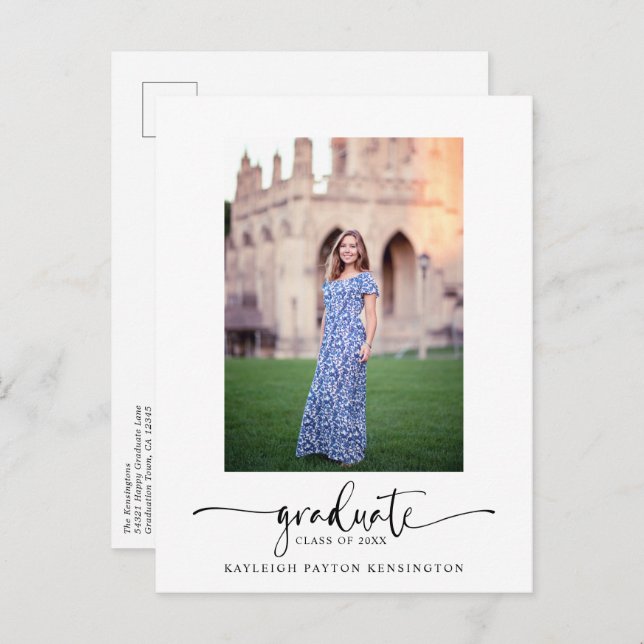 Modern Elegant Script Graduation Announcement Postcard (Front/Back)
