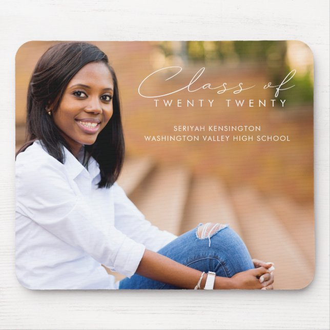 Modern Elegant Script Graduation Class of Photo Mouse Mat (Front)