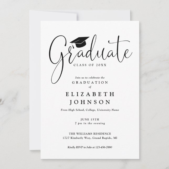 Modern Elegant Script Graduation Party Invitation (Front)