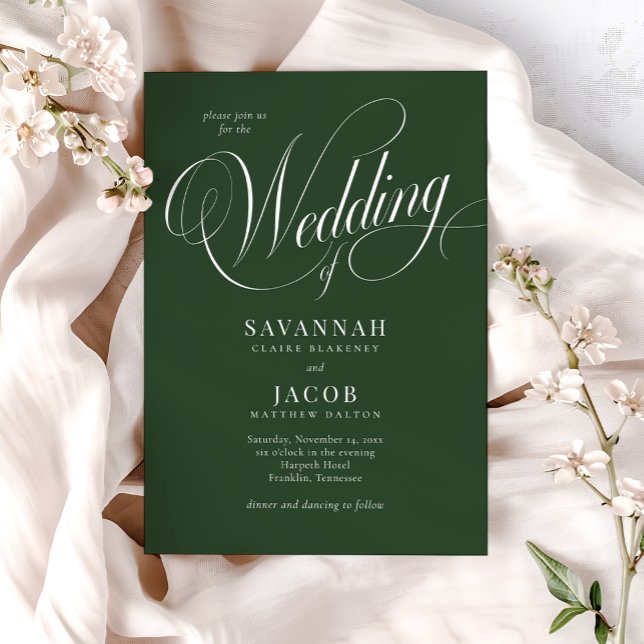 Modern Elegant Script Green Wedding Invitation (Creator Uploaded)