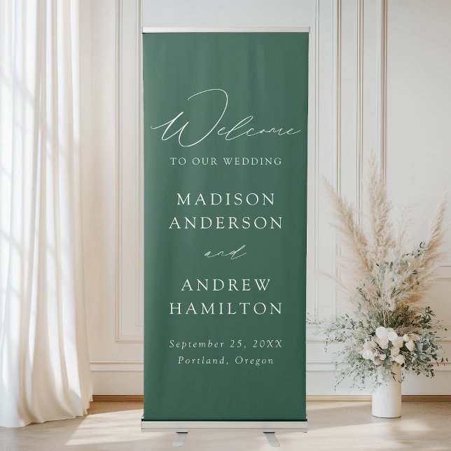 Modern Elegant Script Green Wedding Welcome Retractable Banner (Creator Uploaded)